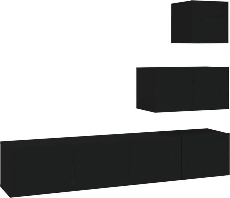 VidaXL -4-delige-Tv-meubelset-bewerkt-hout-zwart - Foto 2