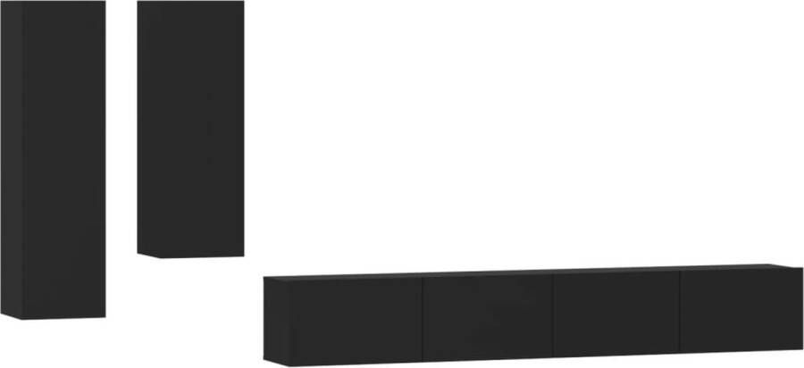 VidaXL -4-delige-Tv-meubelset-bewerkt-hout-zwart - Foto 1