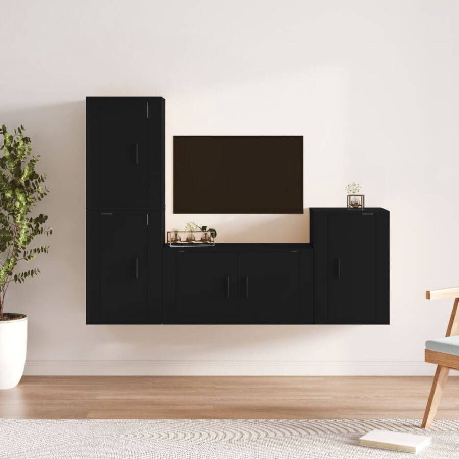 VidaXL -4-delige-Tv-meubelset-bewerkt-hout-zwart - Foto 2