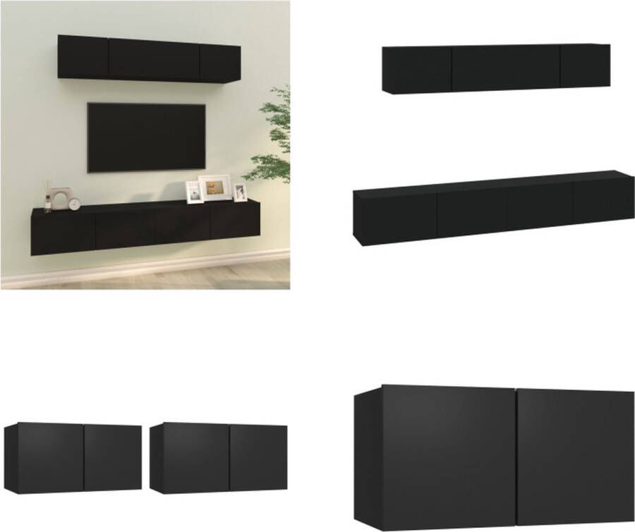 VidaXL 4-delige Tv-meubelset bewerkt hout zwart Tv-kast Tv-kasten Tv-meubel Hifi-meubel