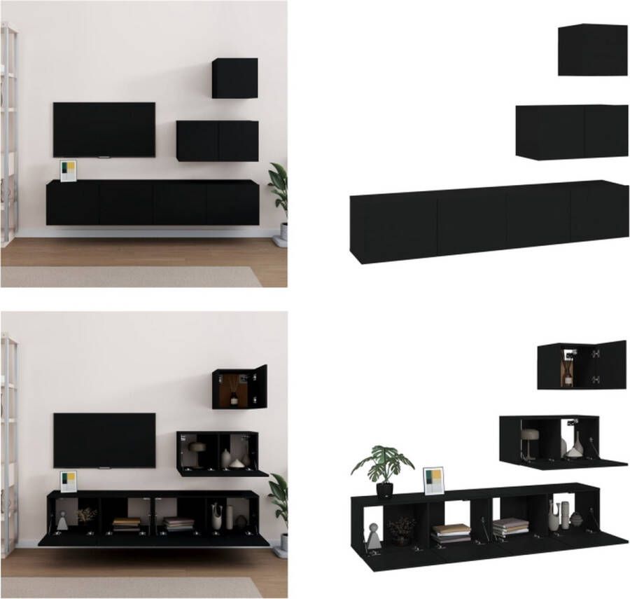 VidaXL -4-delige-Tv-meubelset-bewerkt-hout-zwart