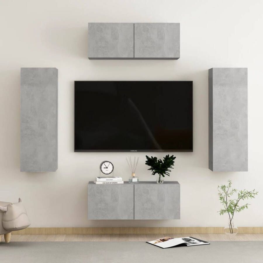 VidaXL 4-delige Tv-meubelset bewerkt hout betongrijs - Foto 1