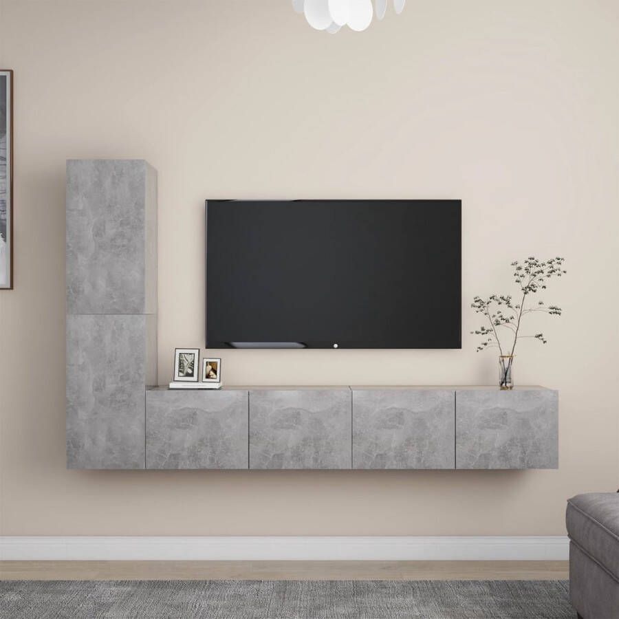 VidaXL -4-delige-Tv-meubelset-spaanplaat-betongrijs - Foto 1
