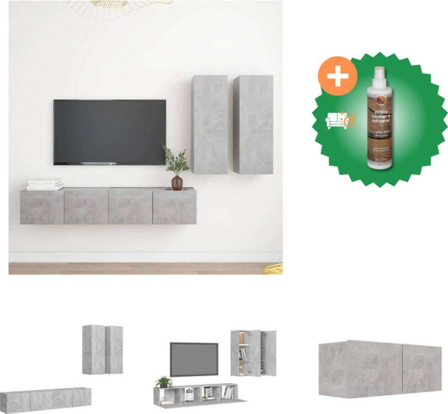 VidaXL tv-meubel set Wandmontage Betongrijs 80x30x30cm 2x 30.5x30x90cm Spaanplaat Kast Inclusief Houtreiniger en verfrisser