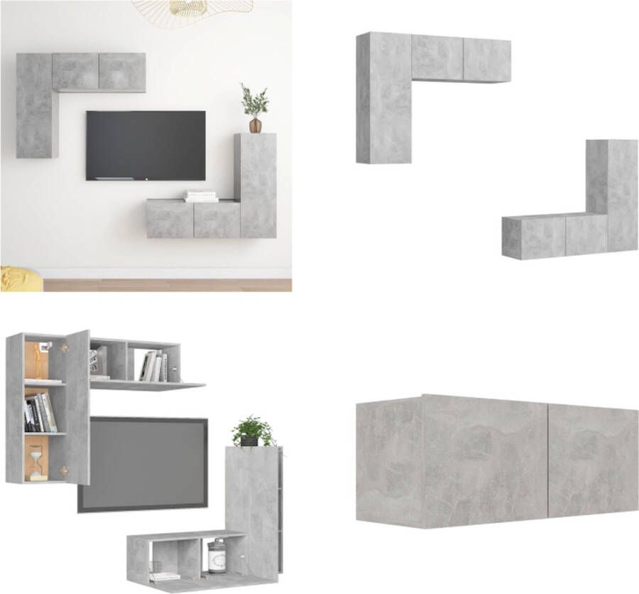 VidaXL 4-delige Tv-meubelset bewerkt hout betongrijs Tv-kastenset Tv-kastensets Tv-kasten Tv-meubelset