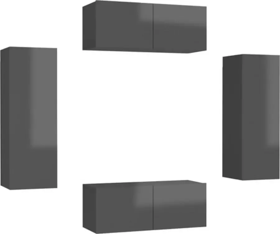VidaXL 4-delige Tv-meubelset spaanplaat hoogglans grijs - Foto 3