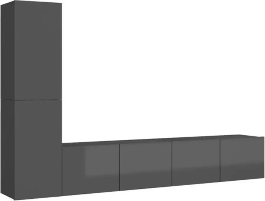VIDAXL 4-delige Tv-meubelset spaanplaat hoogglans grijs - Foto 2