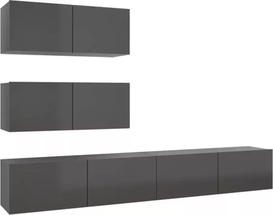 VIDAXL 4-delige Tv-meubelset spaanplaat hoogglans grijs - Foto 2