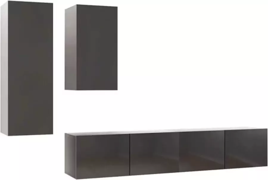 VidaXL -4-delige-Tv-meubelset-spaanplaat-hoogglans-grijs - Foto 2