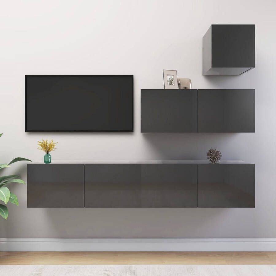 VIDAXL 4-delige Tv-meubelset spaanplaat hoogglans grijs - Foto 1