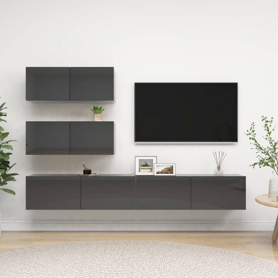 VIDAXL 4-delige Tv-meubelset spaanplaat hoogglans grijs - Foto 1