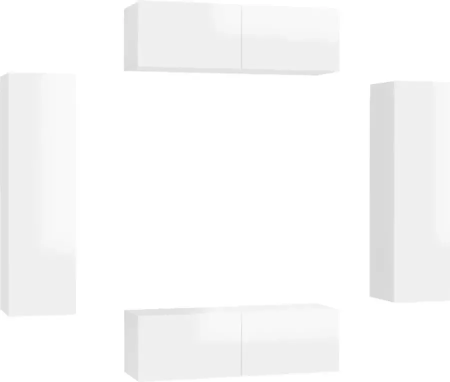 VIDAXL 4-delige Tv-meubelset bewerkt hout hoogglans wit - Foto 4