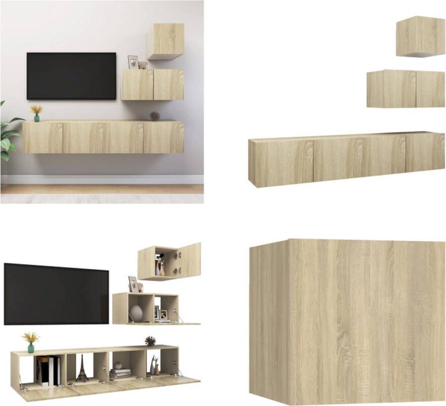 VidaXL 4-delige Tv-meubelset spaanplaat sonoma eikenkleurig Tv-kastenset Tv-kastensets Tv-kasten Tv-meubelset
