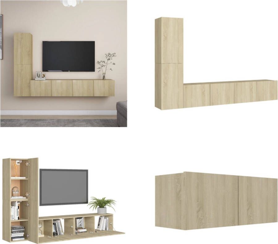 VidaXL 4-delige Tv-meubelset spaanplaat sonoma eikenkleurig Tv-kastenset Tv-kastensets Tv-kasten Tv-meubelset