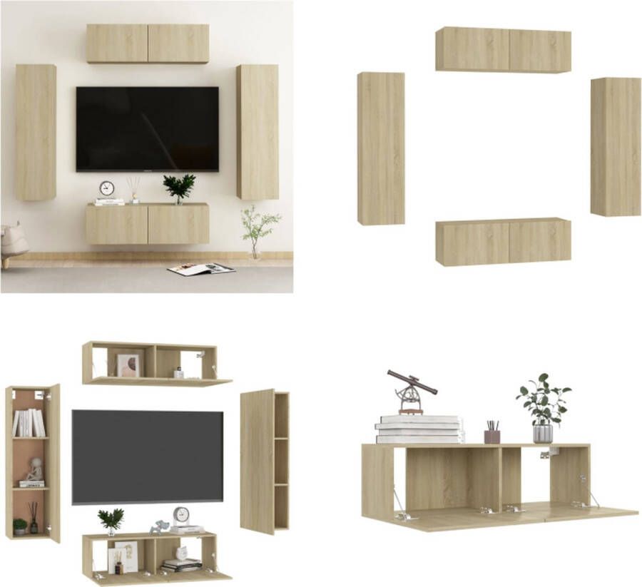 VidaXL 4-delige Tv-meubelset spaanplaat sonoma eikenkleurig Tv-meubelset Tv-meubelsets Tv Meubelset Tv Meubelsets