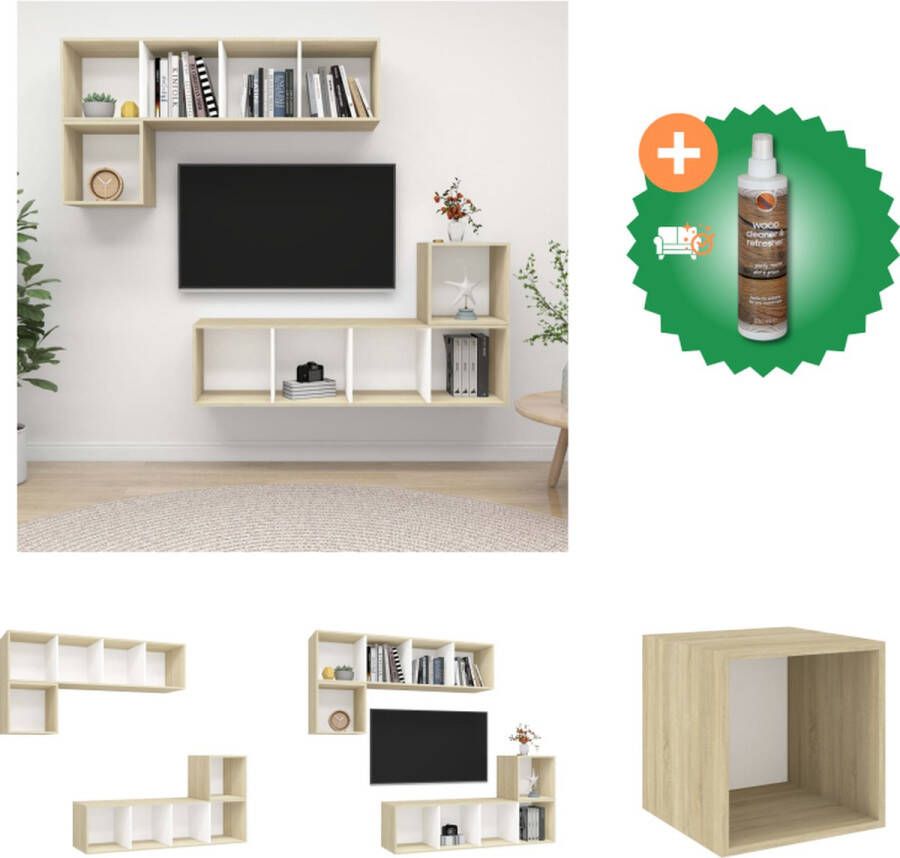 VidaXL Televisiewandmeubelset onbekend Tv-meubel 37 x 37 x 72 cm 37 x 37 x 107 cm 37 x 37 x 142.5 cm Kleur- wit en sonoma eiken Materiaal- spaanplaat Montage vereist Kast Inclusief Houtreiniger en verfrisser