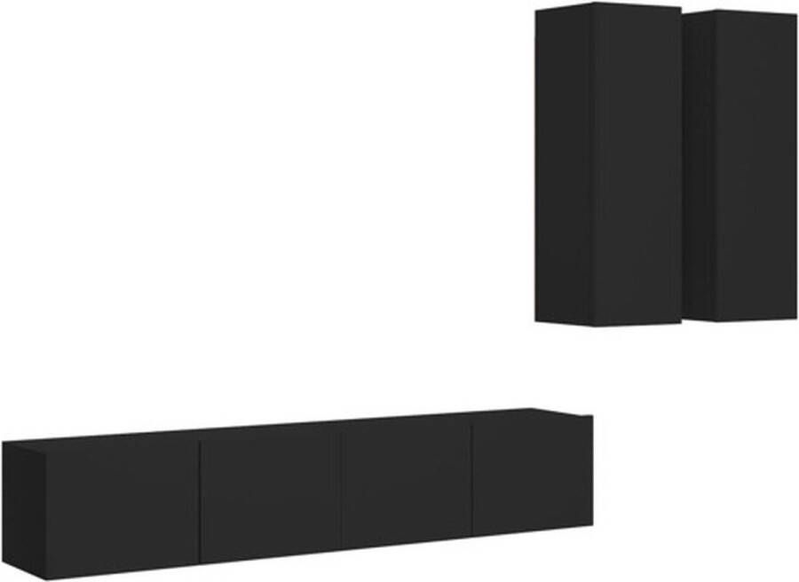VidaXL 4-delige Tv-meubelset bewerkt hout zwart - Foto 4