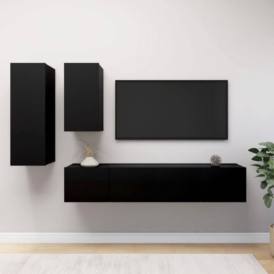 VIDAXL 4-delige Tv-meubelset bewerkt hout zwart