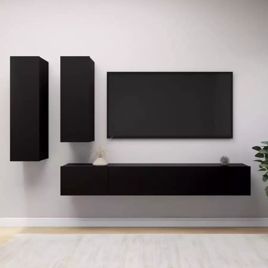 VIDAXL 4-delige Tv-meubelset bewerkt hout zwart