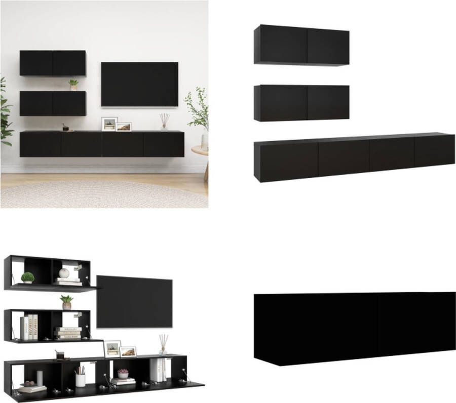 VidaXL 4-delige Tv-meubelset bewerkt hout zwart Tv-kastenset Tv-kastensets Tv-kasten Tv-meubelset