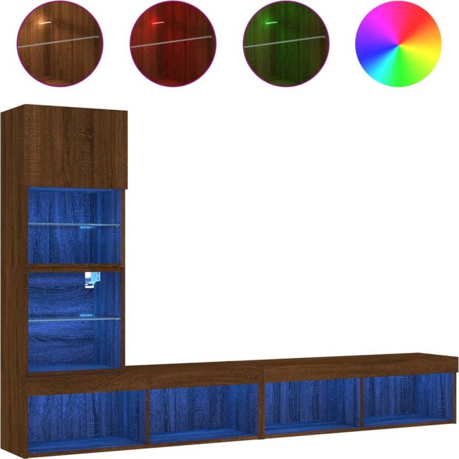 VidaXL -4-delige-Tv-wandmeubelset-met-LED-bewerkt-hout-bruineikenkleur - Foto 2