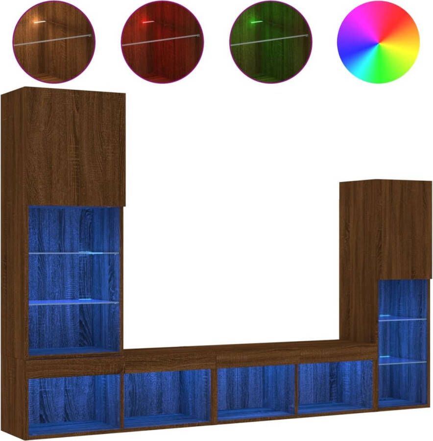 VidaXL -4-delige-Tv-wandmeubelset-met-LED-bewerkt-hout-bruineikenkleur - Foto 2