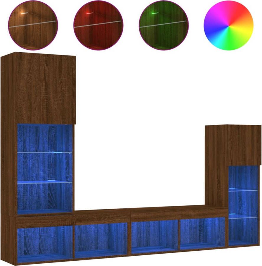 VidaXL -4-delige-Tv-wandmeubelset-met-LED-bewerkt-hout-bruineikenkleur - Foto 2