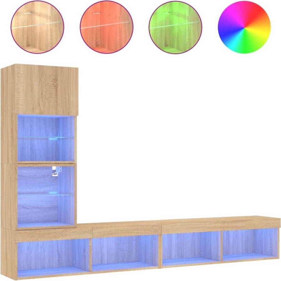 VidaXL -4-delige-Tv-wandmeubelset-met-LED-bewerkt-hout-sonoma-eiken - Foto 2