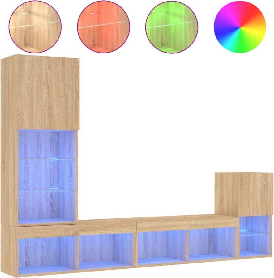 VidaXL -4-delige-Tv-wandmeubelset-met-LED-bewerkt-hout-sonoma-eiken - Foto 2