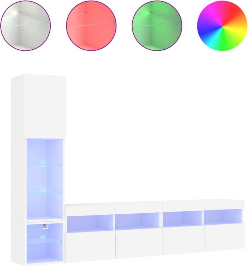 VidaXL -4-delige-Tv-wandmeubelset-met-LED-verlichting-bewerkt-hout-wit - Foto 3