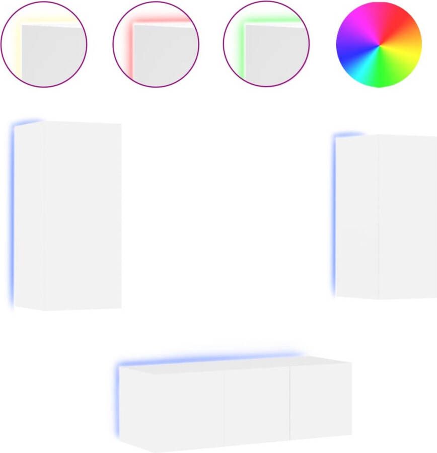 VidaXL -4-delige-Tv-wandmeubelset-met-LED-verlichting-bewerkt-hout-wit - Foto 2