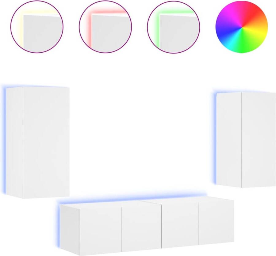 VidaXL -4-delige-Tv-wandmeubelset-met-LED-verlichting-bewerkt-hout-wit - Foto 2