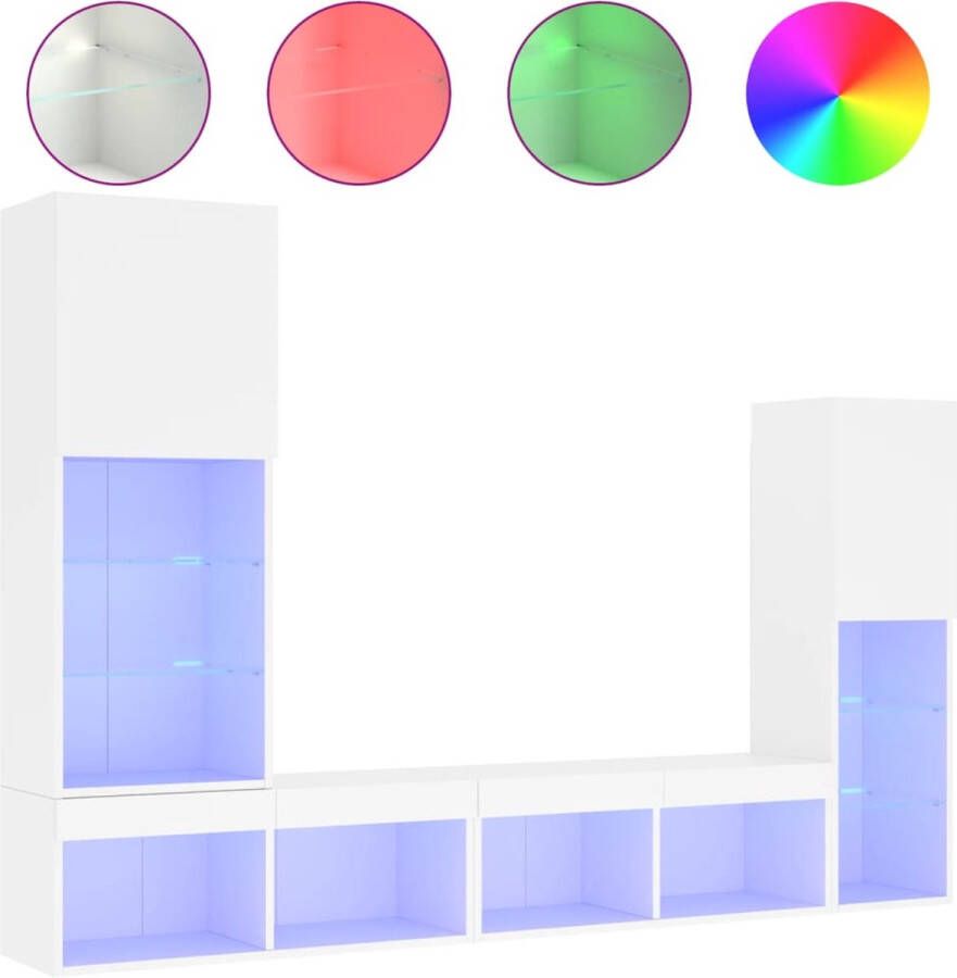 VidaXL -4-delige-Tv-wandmeubelset-met-LED-verlichting-bewerkt-hout-wit - Foto 2