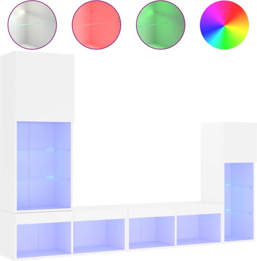 VidaXL -4-delige-Tv-wandmeubelset-met-LED-verlichting-bewerkt-hout-wit - Foto 2