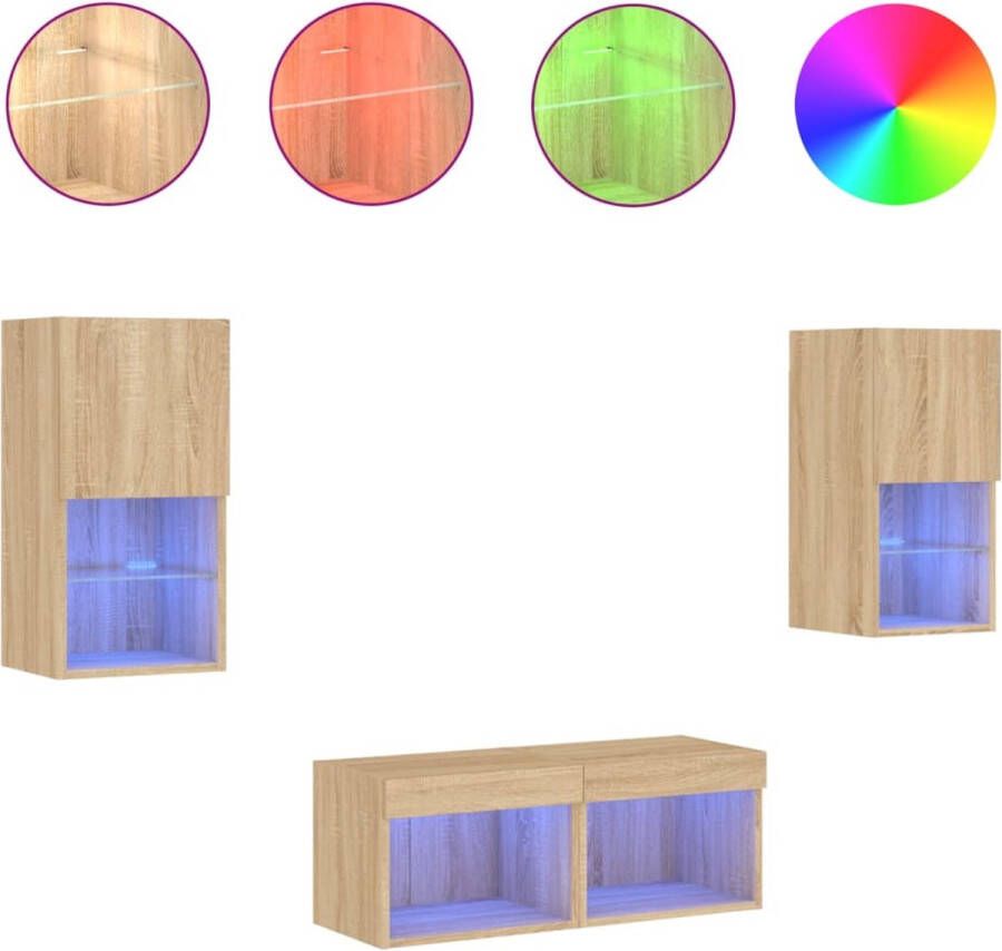 VidaXL -4-delige-Tv-wandmeubelset-met-LED-verlichting-sonoma-eikenkleur - Foto 2
