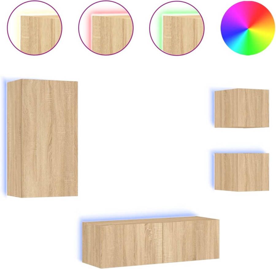 VidaXL -4-delige-Tv-wandmeubelset-met-LED-verlichting-sonoma-eikenkleur - Foto 2