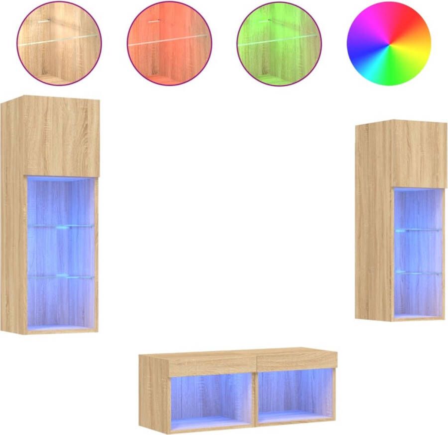VidaXL -4-delige-Tv-wandmeubelset-met-LED-verlichting-sonoma-eikenkleur - Foto 2