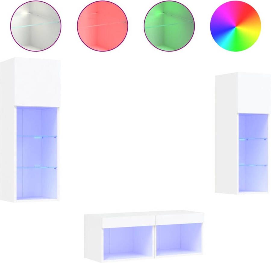 VidaXL -4-delige-tv-wandmeubelset-met-LED-verlichting-wit - Foto 2