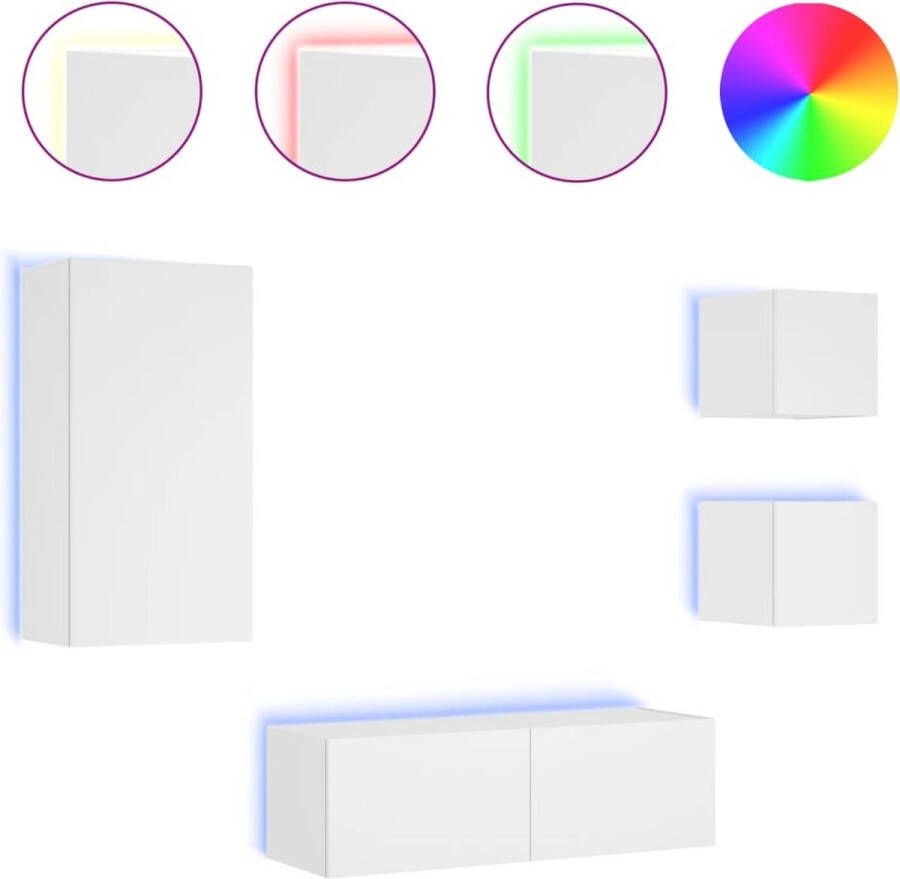 VidaXL -4-delige-tv-wandmeubelset-met-LED-verlichting-wit - Foto 2