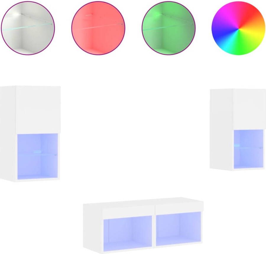 VidaXL -4-delige-tv-wandmeubelset-met-LED-verlichting-wit - Foto 2
