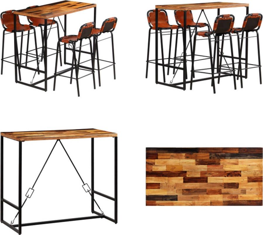 VidaXL -5-delige-Barset-massief-gerecycled-hout-en-echt-geitenleer - Foto 2