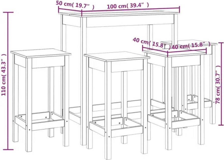 VidaXL -5-delige-Barset-massief-grenenhout-honingbruin - Foto 3