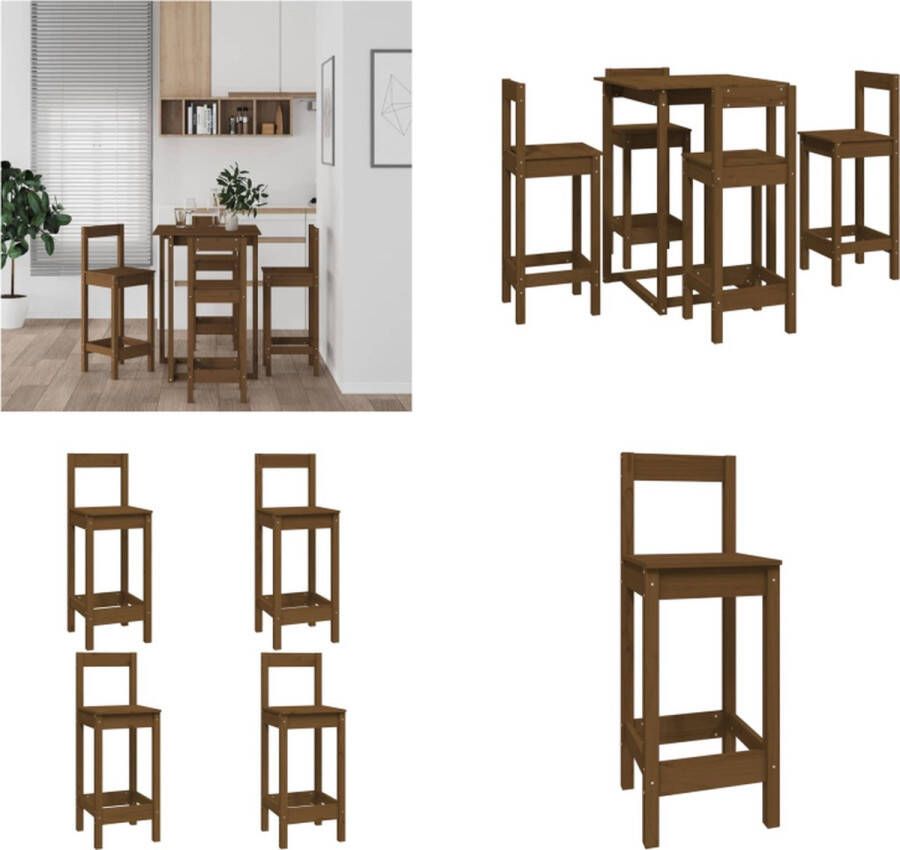 VidaXL 5-delige Barset massief grenenhout honingbruin Barset Barsets Pubset Bistroset