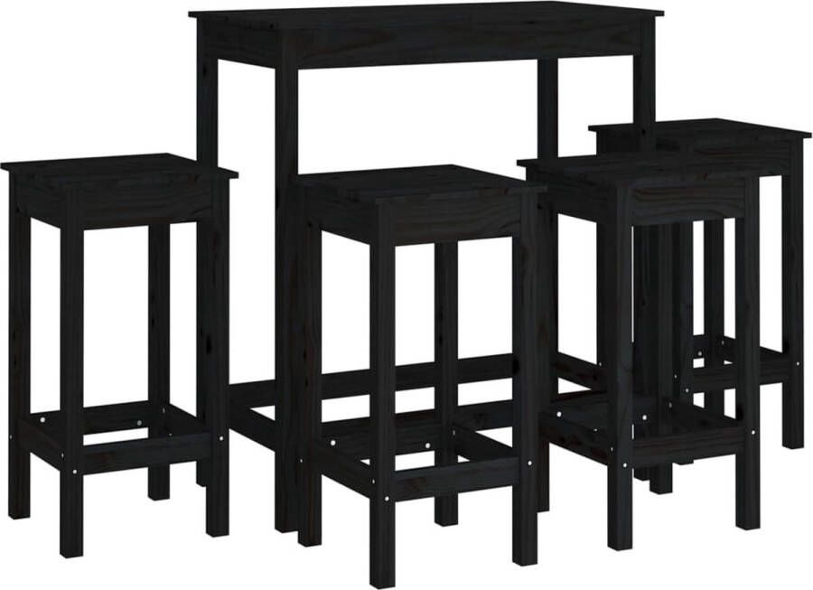 VidaXL Barset 5-delig Massief Grenenhout Zwart Bartafel Eetkamer Set Houten Meubels Grenenhout Zwarte Bartafel Moderne Bartafel Barstool Bistro Set Pub Set