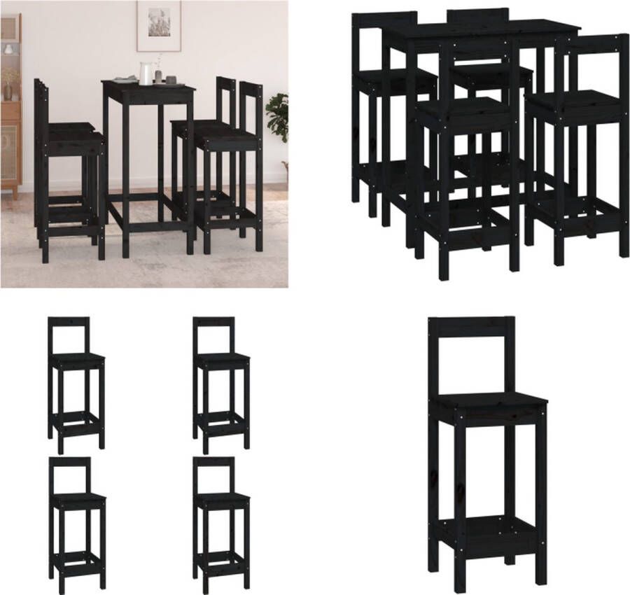VidaXL 5-delige Barset massief grenenhout zwart Barset Barsets Pubset Bistroset
