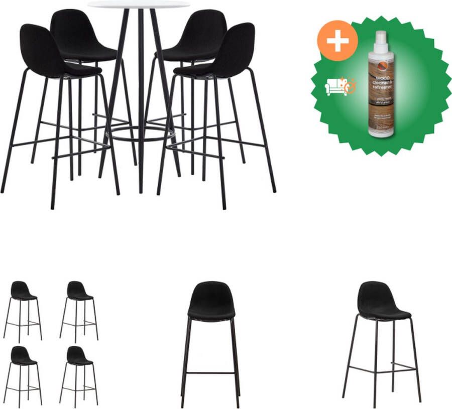 VidaXL Barset Moderne Bartafel wit 60x107.5 cm 4x Zwarte barstoelen 51x49x99 cm Set tafel en stoelen Inclusief Houtreiniger en verfrisser