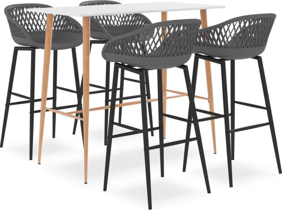 VidaXL 5-delige Barset Wit & Grijs MDF & Metaal Bar Set Bartafel Barkrukken Eetkamerstoel Keukenmeubilair