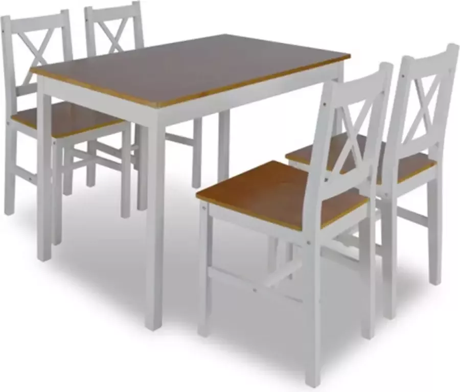 Vida XL vidaXL 5-delige Eethoek bruin en wit-VXL-240884 - Foto 2