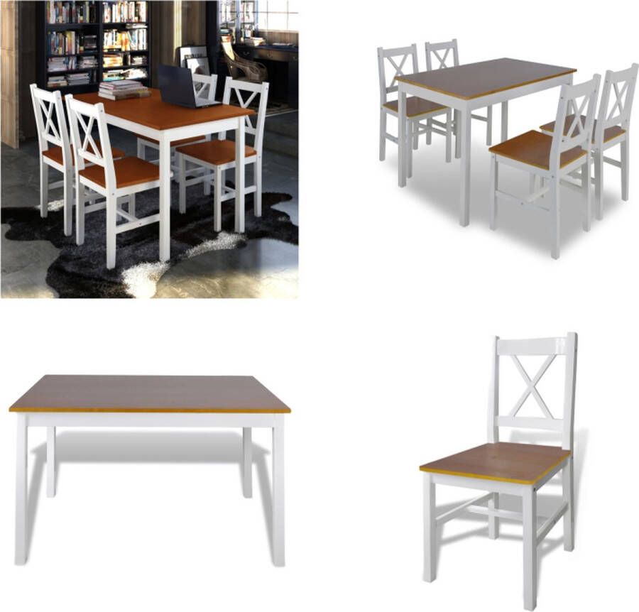 VidaXL 5-delige Eethoek bruin en wit Eetkamertafel En -stoel Eetkamertafels- En Stoelen Eettafel En -stoel Eettafels En -stoelen