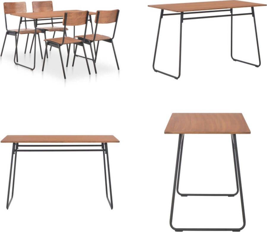 VidaXL 5-delige Eethoek massief multiplex staal bruin Eetset Eetsets Eethoek Eethoeken